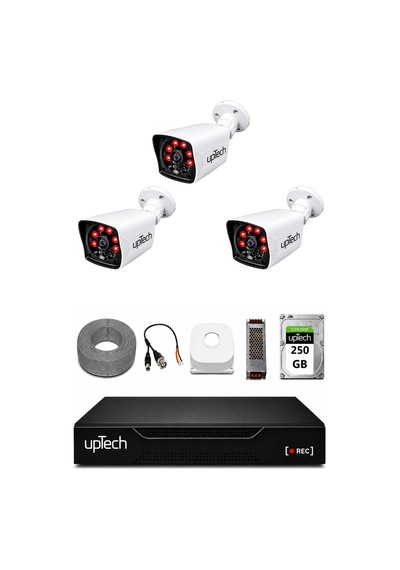 Uptech 3 Kameralı Güvenlik Kamera Seti 2mp 1080p Full Hd 6 Atom Led Gece Görüşlü 250gb Hdd 5525