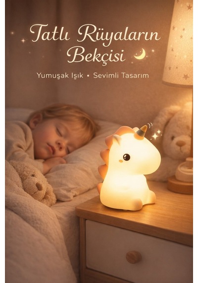 Rgb Led Sevimli Unicorn Çocuk Odası Gece Masa Lambası Renk Değiştiren Yumuşak Silikon Usbli Şarjlı Çok Renkli