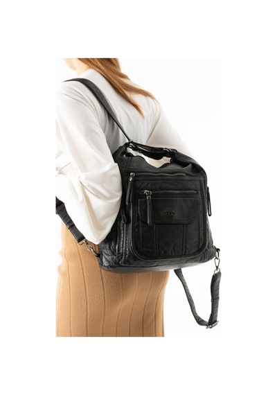 571 Collections Yıkanmış Deri Hem Sırt Hem Omuz Çantası Siyah Model: 571-14-18d