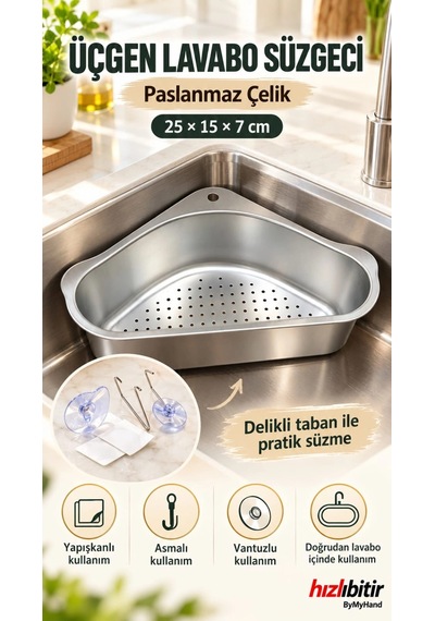 Bymyhand Paslanmaz Çelik Üçgen Lavabo Süzgeci Lavabo İçi Süzgeç No1 Çok Renkli
