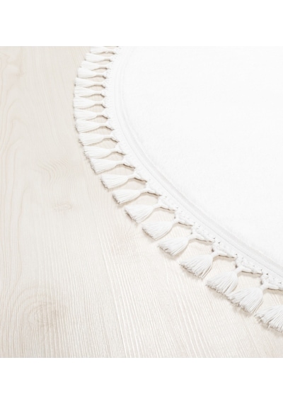 Vl Yuvarlak Comfort Ponpon Saçaklı Peluş Beyaz