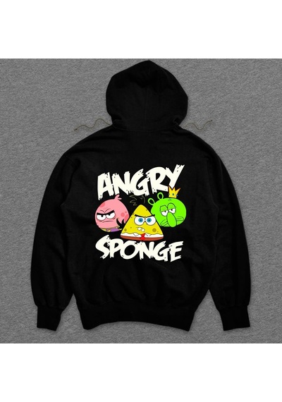 Angry Sponge Sünger Bob Game Sweatshirt Unisex Kapüşonlu Hoodie 001