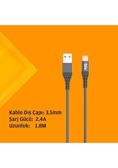Bix Apple iPhone Uyumlu Için Ultra Güçlendirilmiş Mfı Lightning Şarj Kablosu