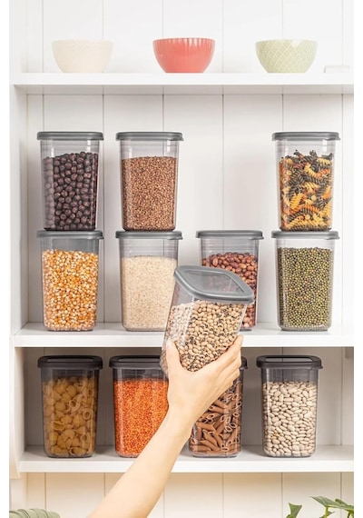 12 Adet 1200 Ml Etiketli Sızdırmaz Kapaklı Saklama Kabı Seti, Can.py.712 Diğer