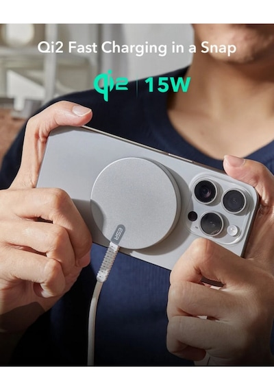 Halolock Mini Qi2 Sertifikalı, Magsafe 15w Kablosuz Şarj Cihazı, Gümüş Gri