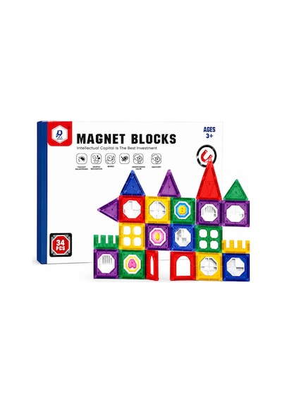34 Parça Manyetik Yapı Blokları Yaratıcı İnşa Seti Eğitici Stem Oyuncak 3+ Yaş