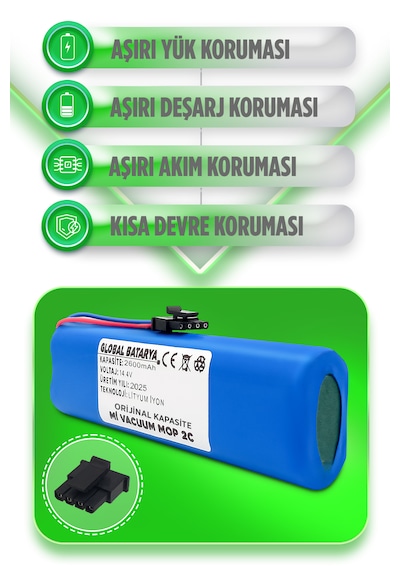 Xiaomi Mi Robot Vacuum Mop 2c Uyumlu Batarya 2600mah Li-ion Pil