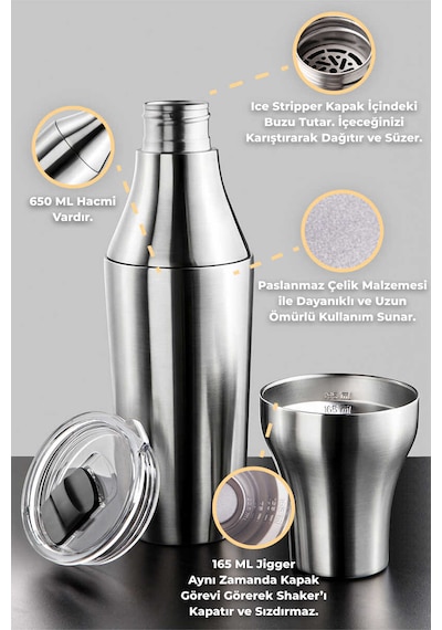 Primanova Gadget Çok Amaçlı Paslanmaz Çelik Kokteyl Shaker 650 Ml