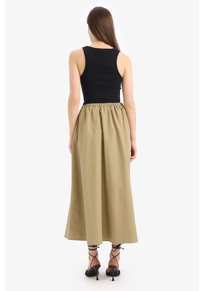 DeFacto A Kesim Normal Bel Yarım Astar Poplin Midi Etek E8700AX25SPKH482 Haki