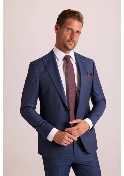Ysf Erkek Petrol Slim Fit Sivri Yaka Takım Elbise Petrol