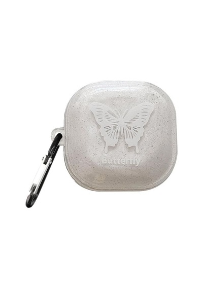 Caseonn Galaxy Buds Fe - Buds Core Kılıf Figürlü Işıltılı Kelebek Şeffaf Beyaz