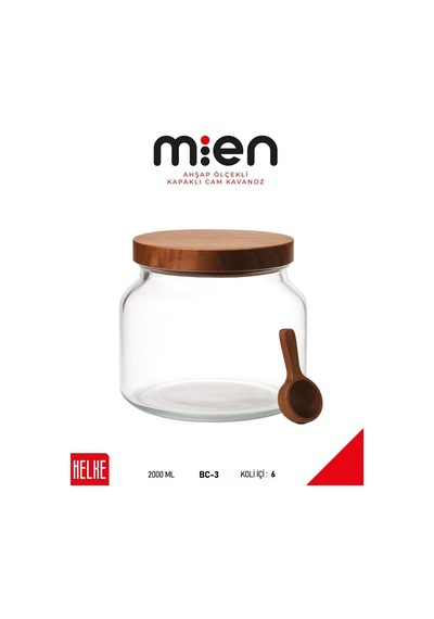 Mien Akasya Kapak Mega Cam Kavanoz 2000ml Ahşap - Şeffaf