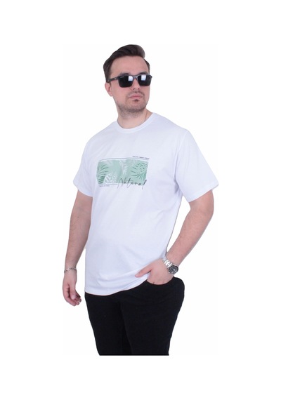 Moc Grande Mocgrande Erkek Büyük Beden Sıfır Yaka Tişört Natural 26134 Beyaz