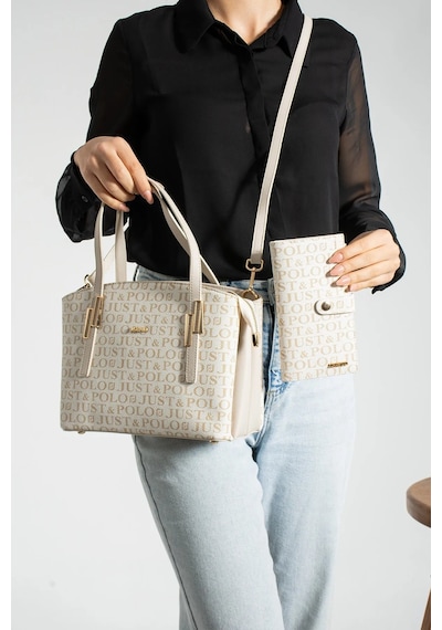 Just Polo Kadın Monogram Baskılı El Ve Omuz Çantası 232066mh Krem