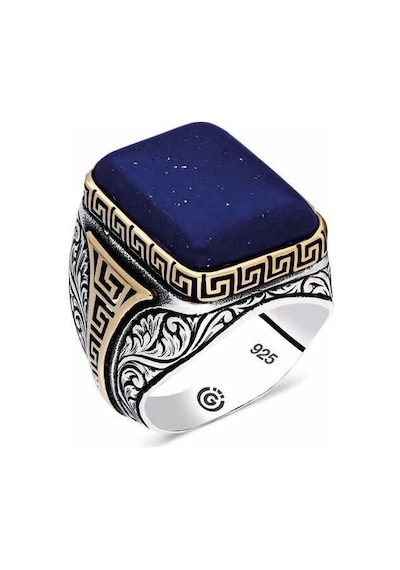 Gümüş Koyu Mavi Lapis Taşlı Kare Erkek Yüzük Gümüş