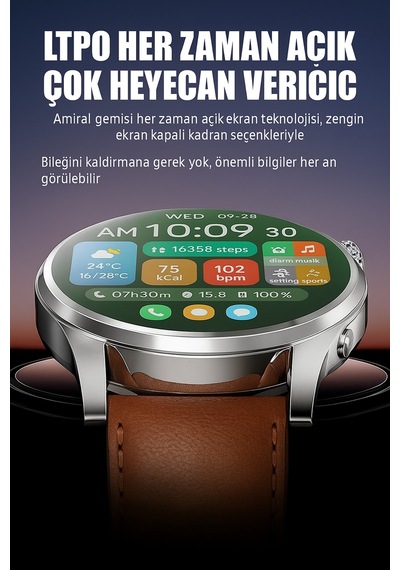 1.51 İnç Amoled Ekranli Akilli Saat - Her Zaman Açik Ltpo Ekran, Deri Kordon Tüm Telefonlara Uygun