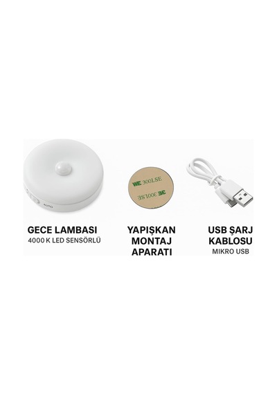 6'lı Set Hareket Sensörlü Gece Lambası Usb Şarjlı 4000k Gün Işığı Led Duvar, Dolap, Merdive Diğer