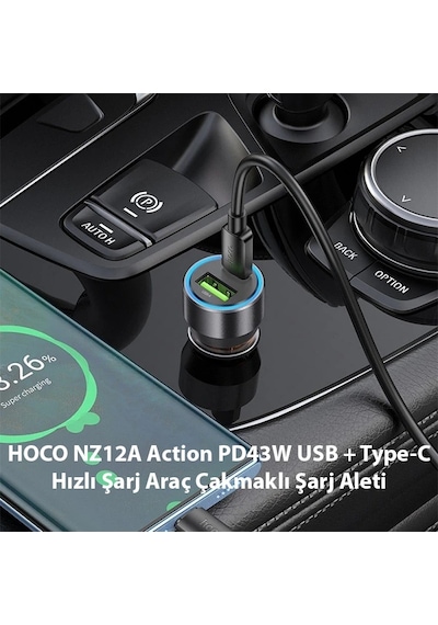 Hoco Nz12a Action Pd43w Usb + Type-c Hızlı Şarj Araç Çakmaklı Şarj Aleti- 5775
