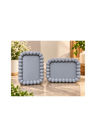 Dekoratif Boncuk Çerçeve 2adet 15 10cm Şık Ve Modern 3d Baskı Gri