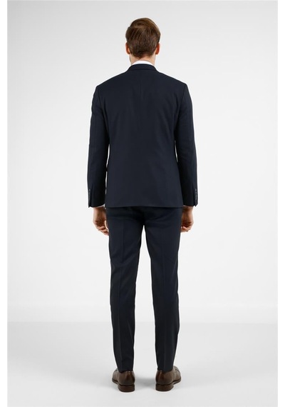 İmza Lacivert Mono Yaka Kazayağı Desen 6 Drop Slim Fit Takım Elbise 1001255173