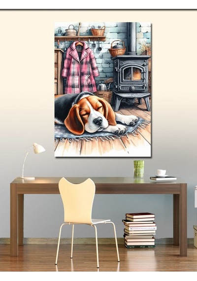 Kanvas Tablo Soba Karşısında Uyuyan Köpek 70cmx100cm
