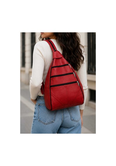 Levano Leather %100 Hakiki İtalyan Kuzu Derisi Kadın Sırt Çantası Kırmızı