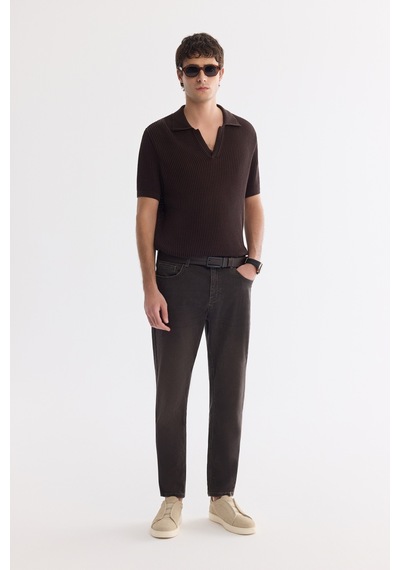 Avva Erkek Kahverengi Eskitme Yıkamalı Pamuklu Elastan Madrid Comfort Slim Fit Jean Pantolon A61y3511 Kahve