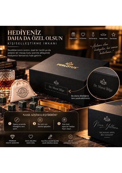Perlotus Motif Serisi 360 Döner Viski Bardağı Premium Kutulu Maşalı Viski Taşlı Hediye Seti Şeffaf