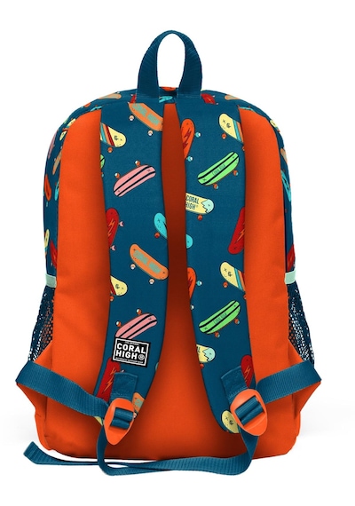 Coral High Kids Çivit Neon Turuncu Kaykay Desenli Dört Bölmeli Okul Sırt Çantası 23723