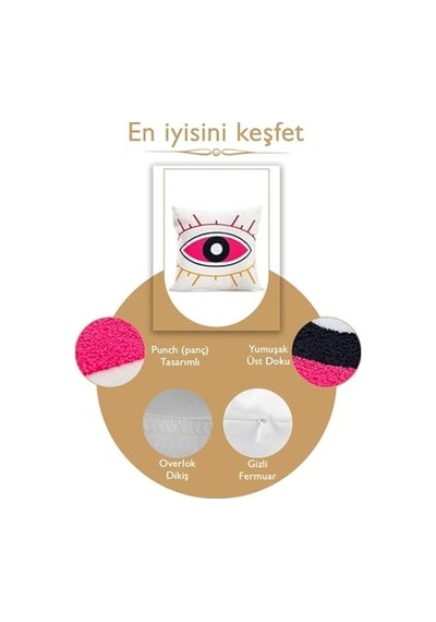 Asdiva Bohem 45x45 Özel Tasarım Punch Panç Süzene Desen Dekoratif Kırlent Kılıfı Modern Beyaz 20 Diğer