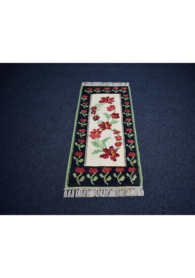 Zehra Abla Halı Yeni El Dokuma Otantik Güllü Çiçekli Karabağ Yolluk Yün Kilim 7183 Çok Renkli