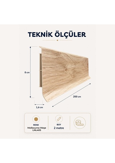 Linela Suya Dayanıklı Pvc Süpürgelik 8 Cm - Melbourne Meşe - Lnl405
