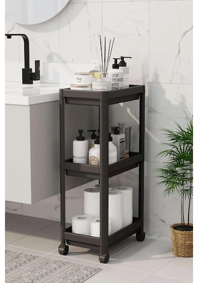 3 Katlı Tekerlekli Raf Ünitesi - Banyo & Mutfak Organizer - Çok Amaçlı Servis Sehpası - Dar Diğer