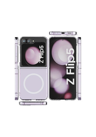 Samsung Uyumlu Galaxy Z Flip 5 Kılıf Magneticsafe Şeffaf Silikon - Şeffaf