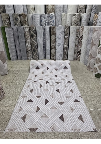 Geometrik Hasır Örgü Desenli Bej Kahve Koridor Yolluğu Kaymaz Taban Yıkanabilir Salon Mutfak Halısı