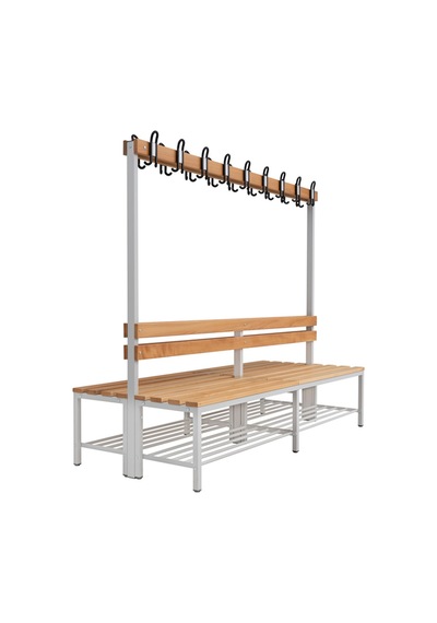 Ayakkabılıklı 6 Ayaklı Çift Taraflı Bank, Kanca Şeritli Bank, 18 Kanca, 200x85x170 Cm, Spor Bankı