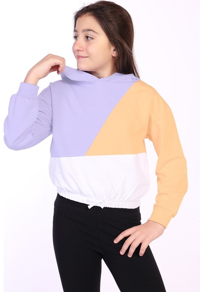 Toontoy Kız Çocuk Garnili Kapüşonlu Sweatshirt Mavi