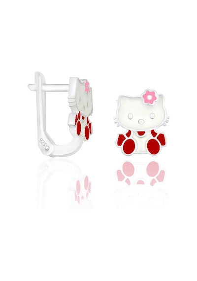 Gümüş Çocuk Küpe Kedi Motifli Kırmızı Mineli Klipsli Küpe 925 Ayar St104 Kırmızı