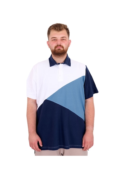 Mode Xl Büyük Beden Erkek T-shirt Polo Yaka Parçalı 25313 Beyaz Beyaz