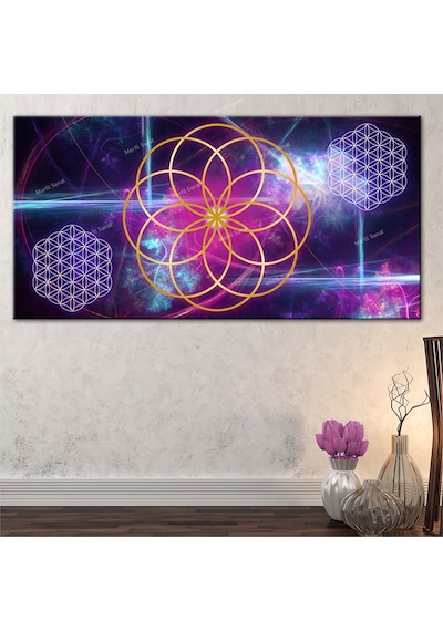 Yaşam Çiçeği Kutsal Geometri Sri Yantra Kanvas Tablo 100 x 50
