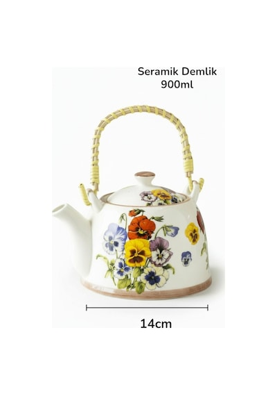 Seramik Demlik, Bitki Çayı Demliği Süzgeçli 01 Çok Renkli
