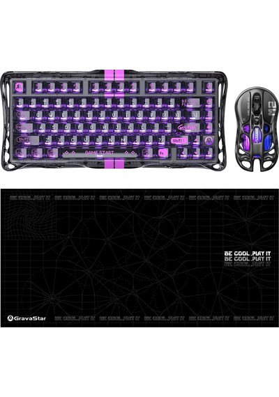 Gravastar V75 Lite Manyetik Kablolu Gaming Klavye, M2 Kablosuz Optik Mouse Ve Mousepad Oyuncu Seti, Optik