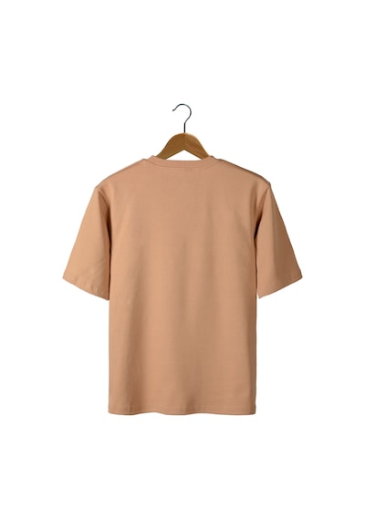 Bej Oversize Bisiklet Yaka Nakış Detaylı T-shirt Bej