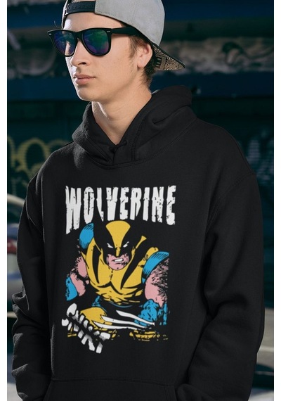 Sevbano Wolverine Baskılı Unisex Oversize Film Kahramanı Hoodie Siyah