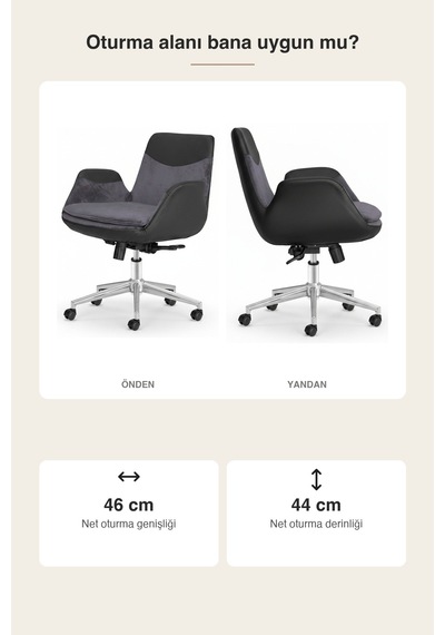 Upstyle Lodos Kumaş Ergonomik Çalışma Koltuğu Füme Krom 65 90 65 Cm