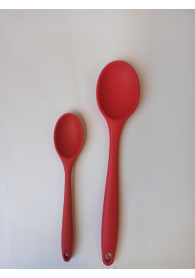 Silikon Kaşık + Silikon Mama Kaşığı 2 Li Set - Isıya Dayanıklı, Çizmez, Tek Parça Tasarım Kırmızı Çok Renkli