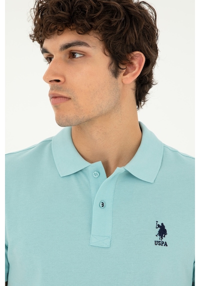 U.S. Polo Assn. Erkek Slim Fit Polo Yaka Su Yeşili Basic Tişört 50279613-VR083