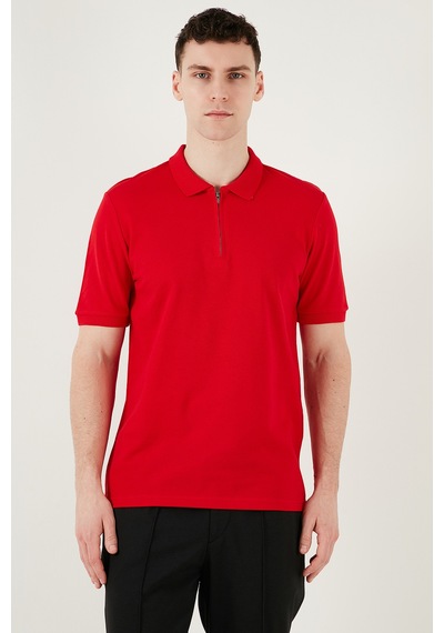 Buratti Pamuklu Regular Fit Yarım Fermuarlı Erkek Polo Yaka T Shirt 5903008 Kırmızı