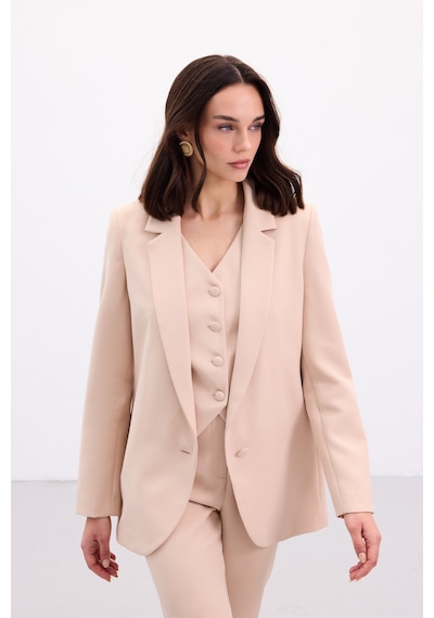 Sateen Düğmeli Klasik Ceket - Bej-136877 Bej