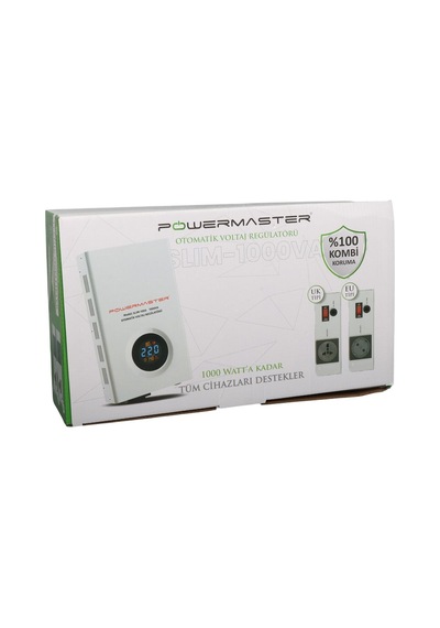 Xtechnx Cihan612925 Powermaster Slım-1000 Otomatik 1000 Watt Kombi Voltaj Regülatörü Uk Soket